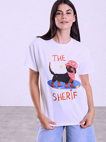 T-shirt με στάμπα σκυλάκι The Sherif σε λευκό