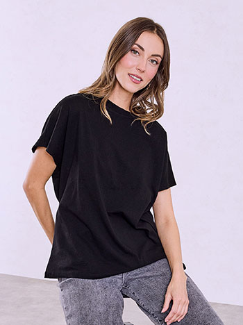 Μπλούζα κοντομάνικη με βαμβάκι σε μαύρο