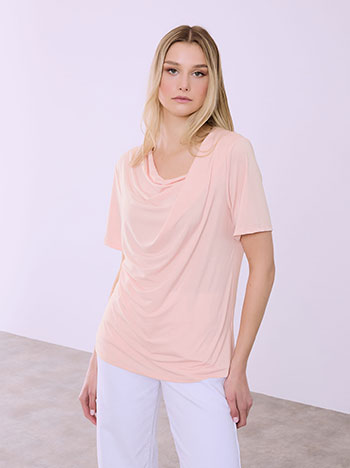 Μπλούζα με λοξή ντραπέ λαιμόκοψη σε ροζ