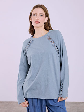 Μπλούζα με πλεκτές κροσέ λεπτομέρειες σε μπλε ραφ