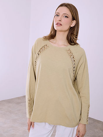 Μπλούζα με πλεκτές κροσέ λεπτομέρειες σε μπεζ