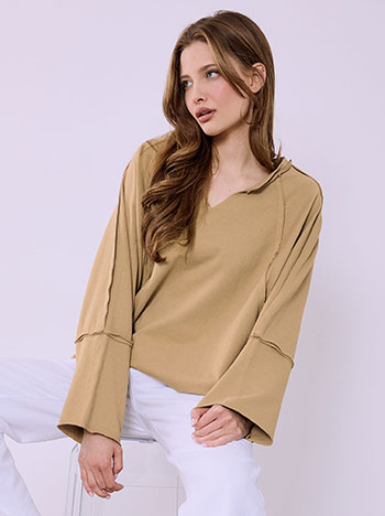 Μπλούζα με διακοσμητικές ραφές σε μπεζ σκούρο