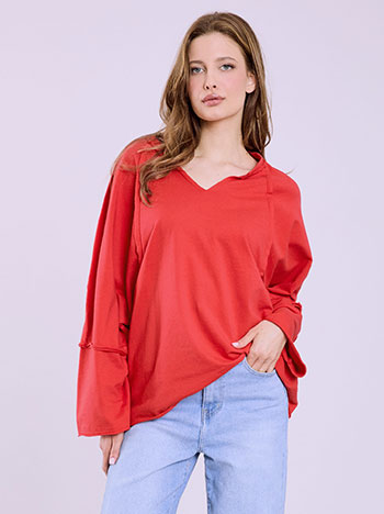 Μπλούζα με διακοσμητικές ραφές σε κόκκινο