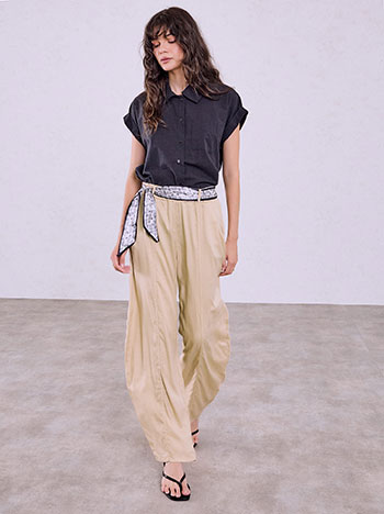 Trousers with detachable scarf in beige