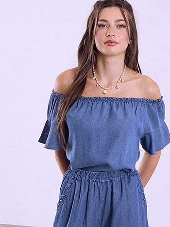 Off the shoulder top in blue