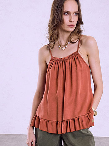 Top with gathered neckline in terracota