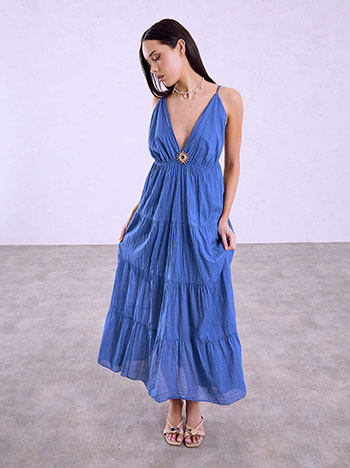 Maxi dress with detachable pin in electric blue