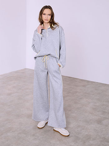 Sweatpants wide leg with side stripe in grey