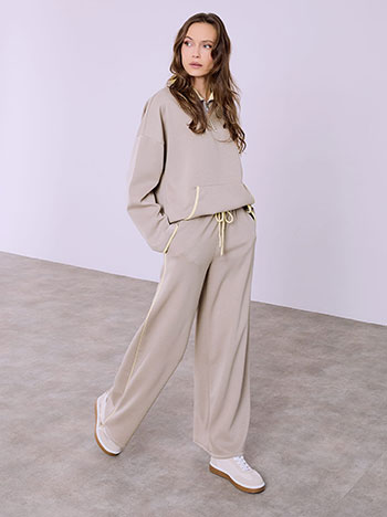 Φόρμα wide leg με ρίγα στο πλάι σε καφέ ανοιχτό