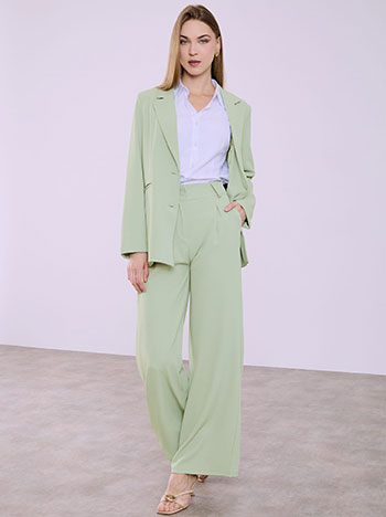 Monochrome wide leg trousers with pleats in almond green