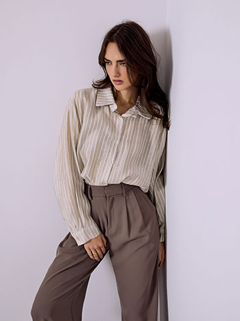 Πουκάμισο ριγέ μακρύ σε μπεζ