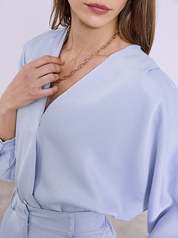 Satin top with pleat in sky blue