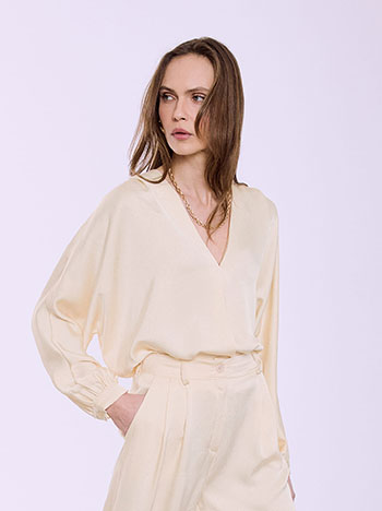 Satin top with pleat in beige