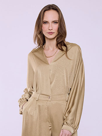 Satin top with pleat in light brown