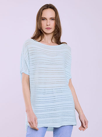 Μπλούζα με διάτρητες ρίγες σε γαλάζιο