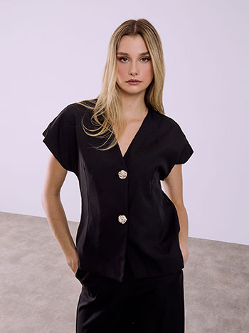 Γιλέκο με ανάγλυφα κουμπιά σε μαύρο