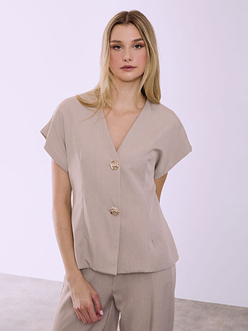 Γιλέκο με ανάγλυφα κουμπιά σε καφέ ανοιχτό