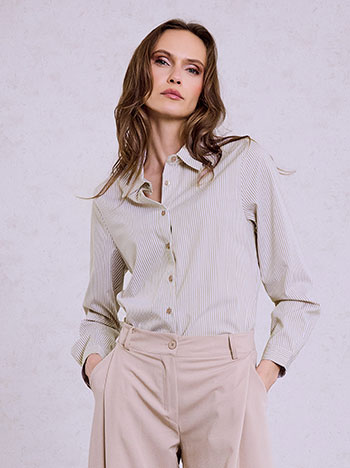 Striped shirt with viscose in beige