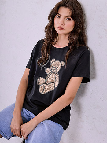 T-shirt with leopard teddy bear in black