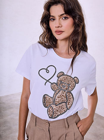 T-shirt με λεοπάρ αρκουδάκι σε λευκό