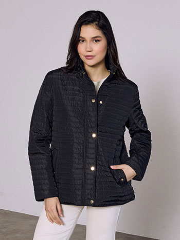 Μπουφάν καπιτονέ μονόχρωμο σε μαύρο