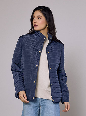 Μπουφάν καπιτονέ μονόχρωμο σε σκούρο μπλε