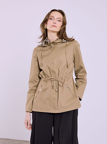 Μπουφάν διπλής όψης βαμβακερό σε καφέ