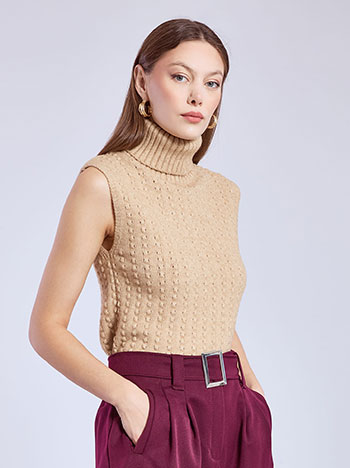Turtleneck with textured knit in dark beige