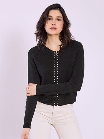 Ζακέτα με πέτρες strass σε μαύρο