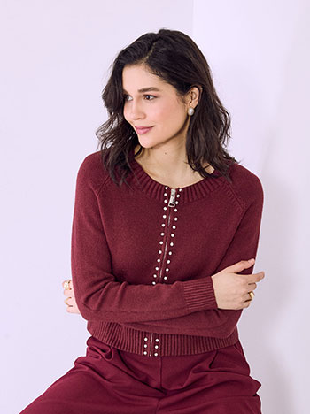 Cardigan with strass stones in wine red