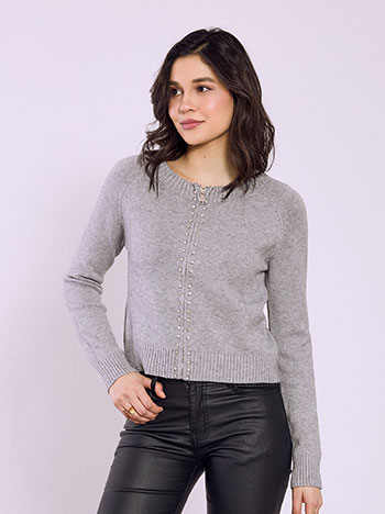 Ζακέτα με πέτρες strass σε γκρι