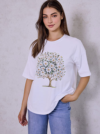 Tree print T-shirt in white