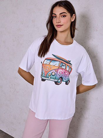 T-shirt στάμπα βαν σε λευκό