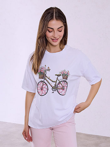 Bicycle print T-shirt in white