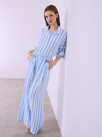 Παντελόνα βαμβακερή ριγέ σε γαλάζιο