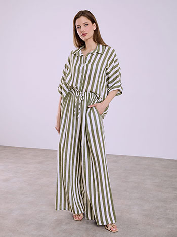 Παντελόνα βαμβακερή ριγέ σε χακί