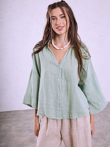 Linen asymmetric shirt in light khaki