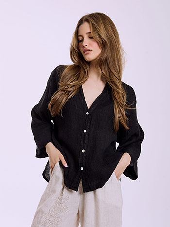 Πουκάμισο λινό ασύμμετρο σε μαύρο