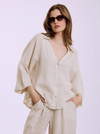 Πουκάμισο λινό ασύμμετρο σε μπεζ