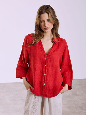 Πουκάμισο λινό ασύμμετρο σε κόκκινο