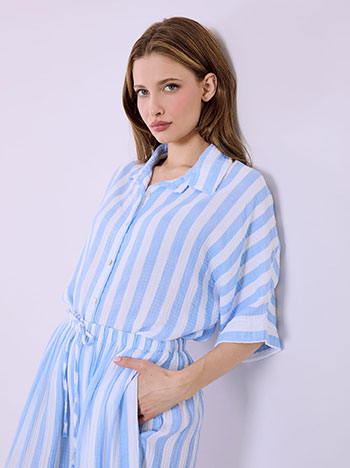 Πουκάμισο ασύμμετρο με ρίγες σε γαλάζιο
