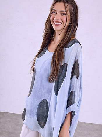 Asyymetric printed blouse in sky blue