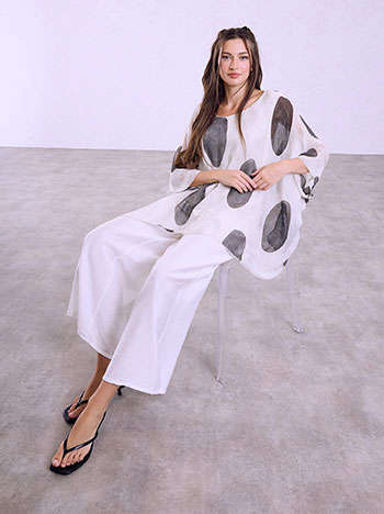 Asyymetric printed blouse in beige