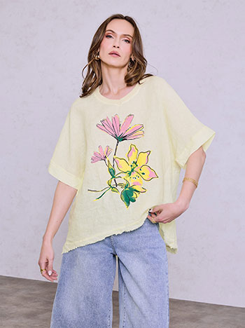 Linen top with graphic in yellow