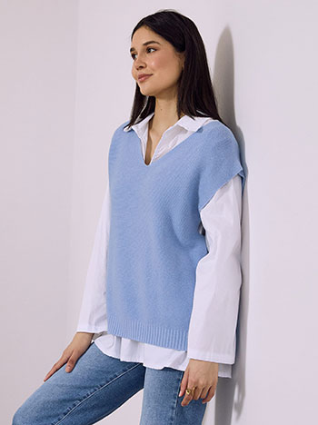 Σετ πουκάμισο και πουλόβερ αμάνικο σε γαλάζιο