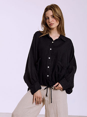 Μπουφάν λινό ασύμμετρο σε μαύρο