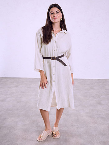 Midi dress with linen in beige