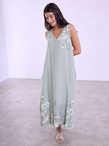 Maxi dress with linen in light khaki