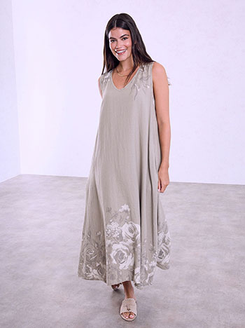 Maxi dress with linen in light brown