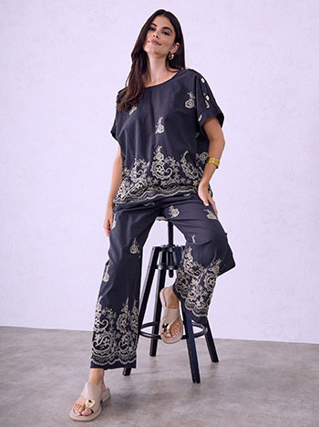 Top and wide leg trousers set in dark blue